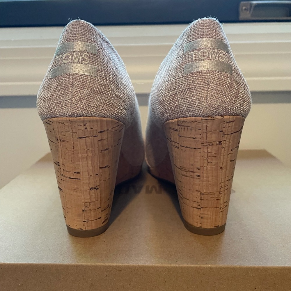 TOMS Pastel Pink Tweed Wedges